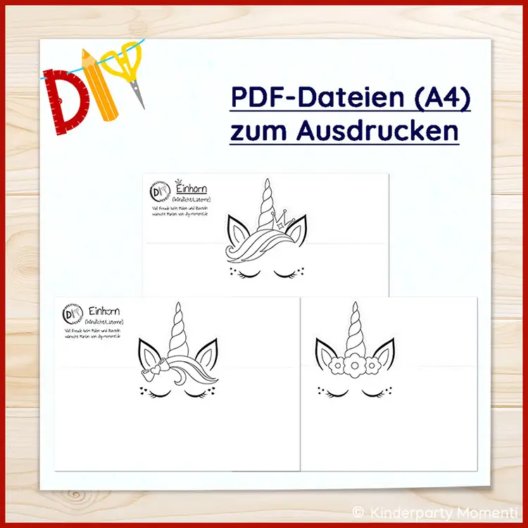 Einhorn Laternen - PDF Vorlagen Drei A4 Blätter mit Einhorn Laternen Vorlagen zum Ausdrucken.