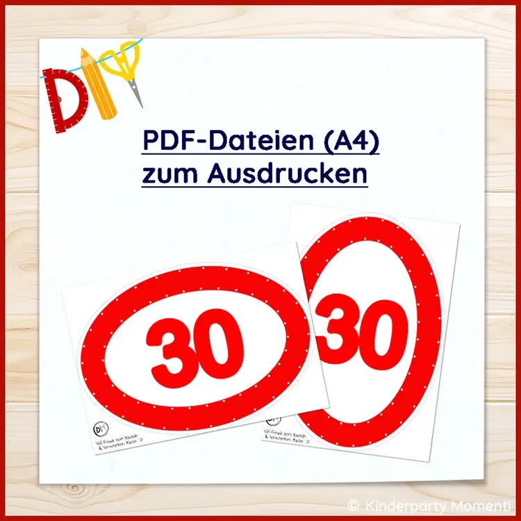 Auf einem Tisch liegen zwei Vorlagen für 30er Schilder.