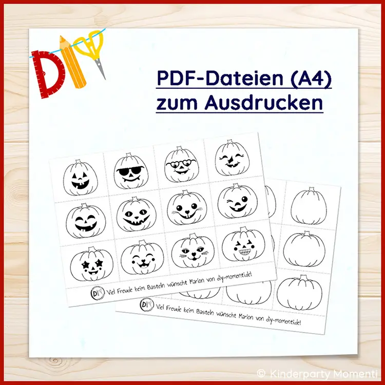 Bastelvorlagen für fröhliche Kürbis Gesichter als reflektierende Anhänger Grafik von zwei Kürbis Anhänger Vorlagen zum Ausdrucken (PDF)