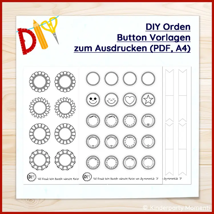 Button Vorlagen zum Ausdrucken für DIY Orden für besondere Menschen Vorlage mit verschiedenen runden Orden-Button-Designs zum Ausdrucken auf einem Blatt Papier